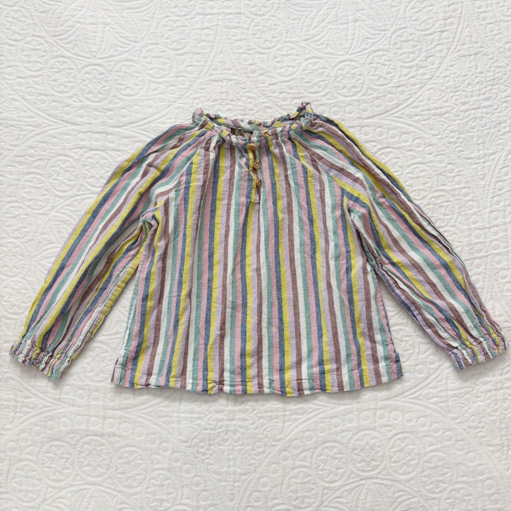 Mini Boden Girls' Linen-Blend Peasant‎ Top, Pastel Stripes (Sz 4-5y)